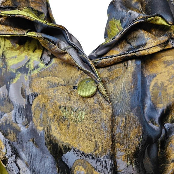 Puli cocktail formal event jacket blouse & sash shiny floral brown green grey XL - Picture 7 of 16